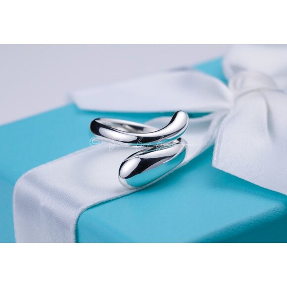 Tiffany & Co. Elsa Peretti Double Teardrop Ring in Silver Size 7.5 - Picture 5 of 7
